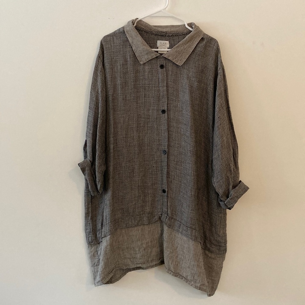 FLAX houndstooth & stripe linen tunic